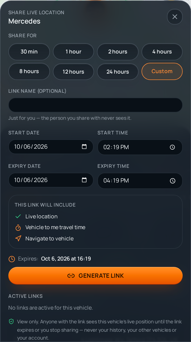 Vantis Guard custom sharing with start and expiry times